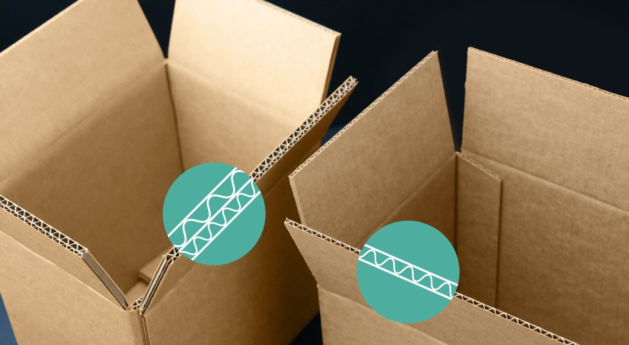 The three-layer corrugated cardboard compared to five-layer cardboard – showing the difference between the materials’ structure, thickness, and strength.